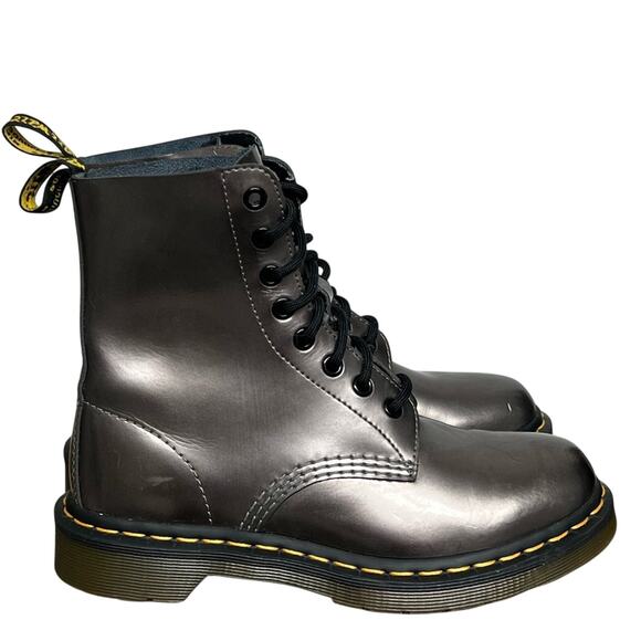 Dr. Martens Shoes Womens 6 Metallic Pewter 1460 Pascal Smooth Leather Boots - Picture 2 of 9